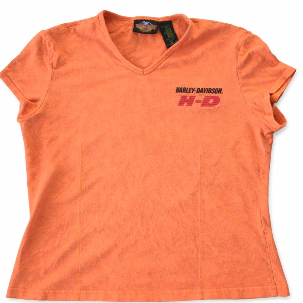 Harley-Davidson Orange V-Neck Tee XL Made in USA